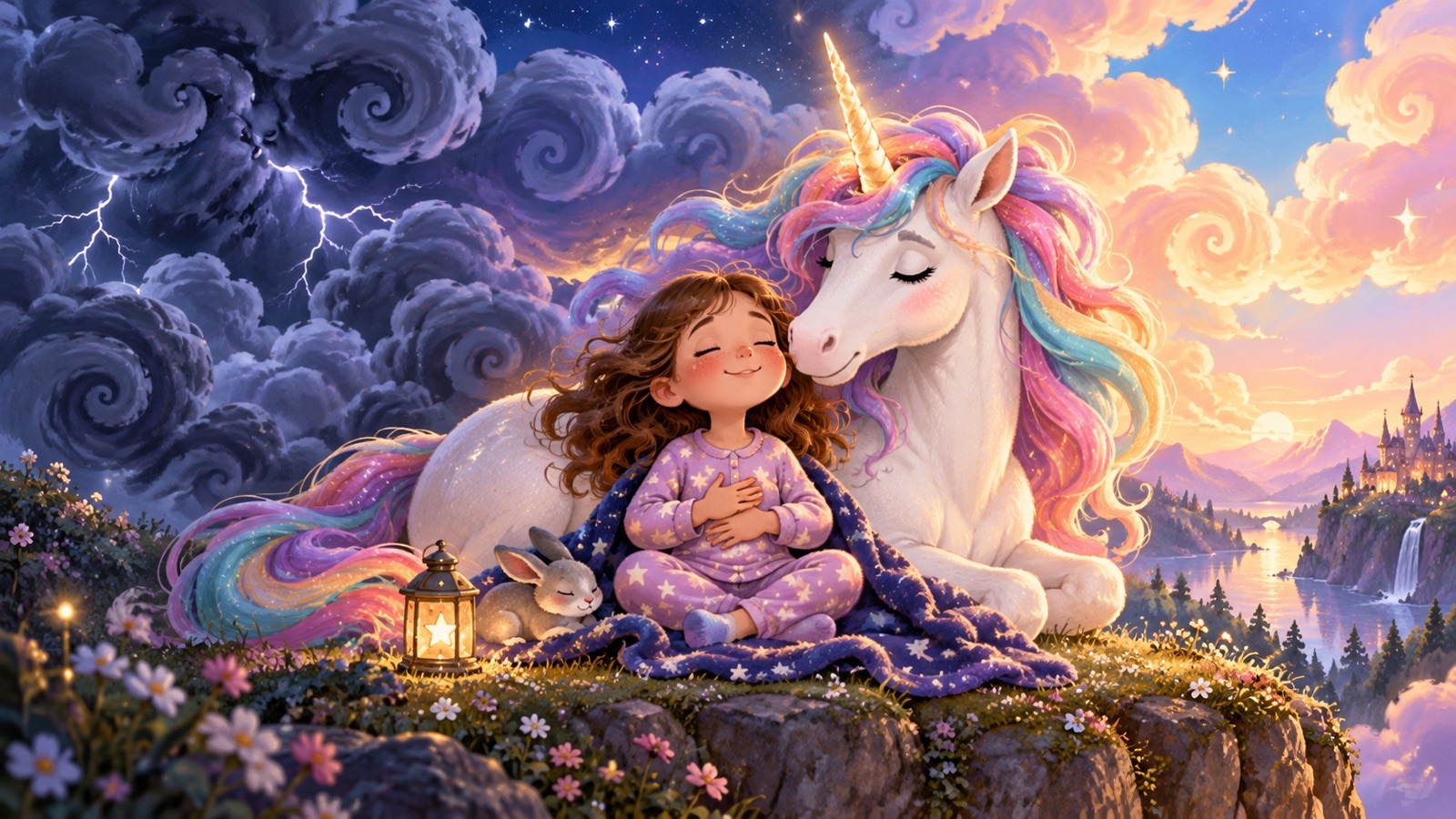 Bambina respira e ritrova la calma con un unicorno