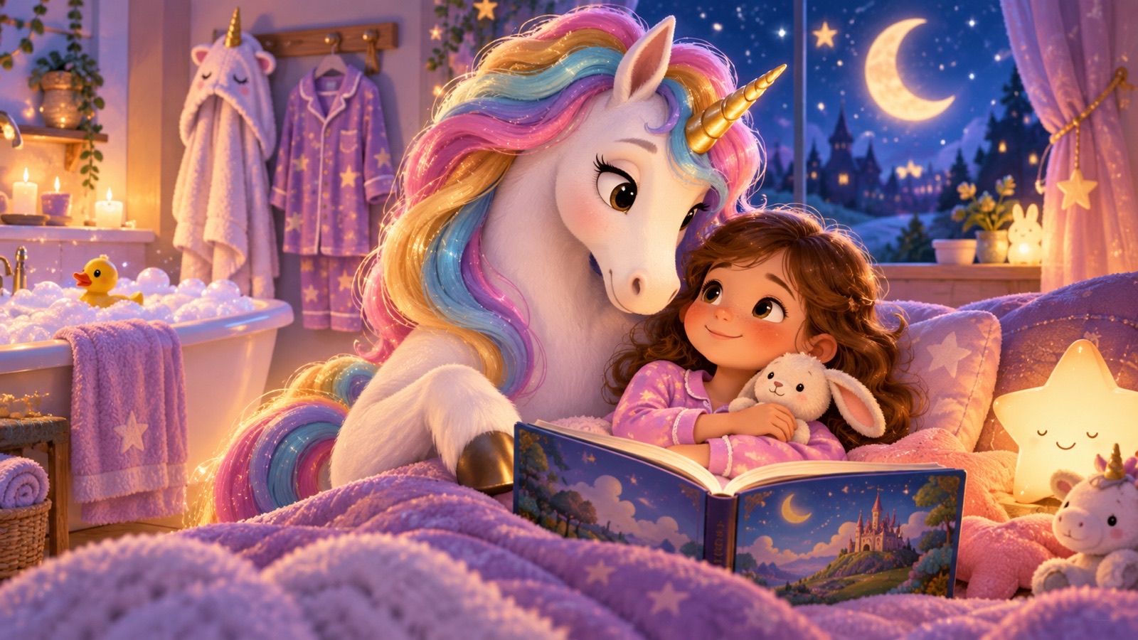 Routine serale con libro e unicorno